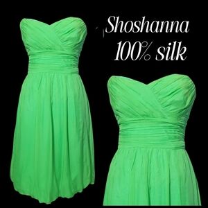 Vintage Shoshanna Lime Green 100% Silk Strapless Dress